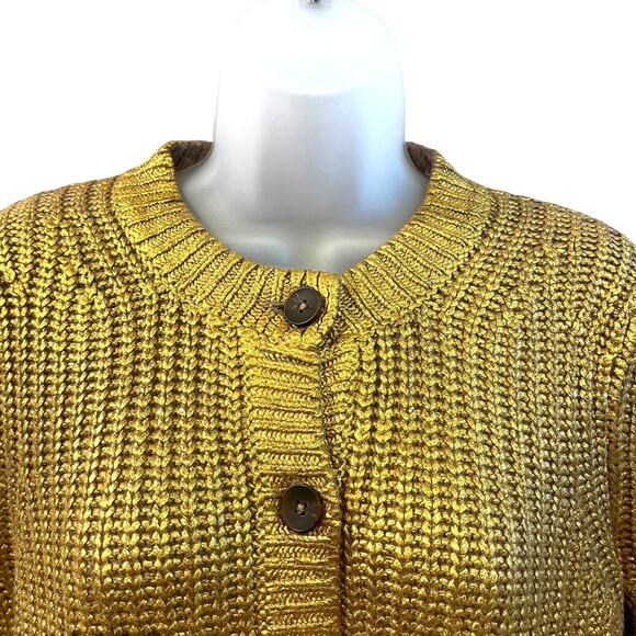 Boden Hand Printed Gold Rib Knit Cardigan Size US 6 UK 10 NWT - Picture 2 of 7